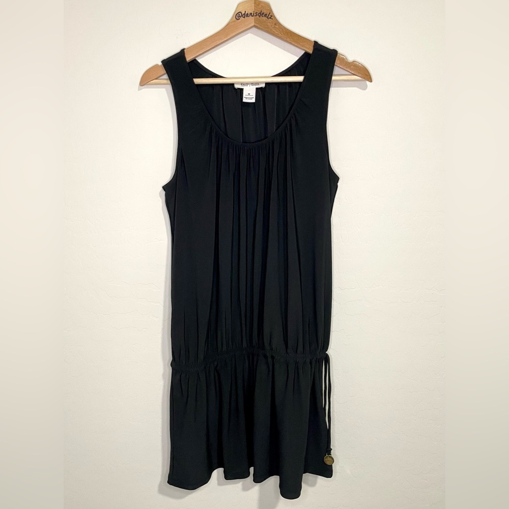 White House Black Market Black Swim Coverup Tank Dress Drawstring Gold - Medium